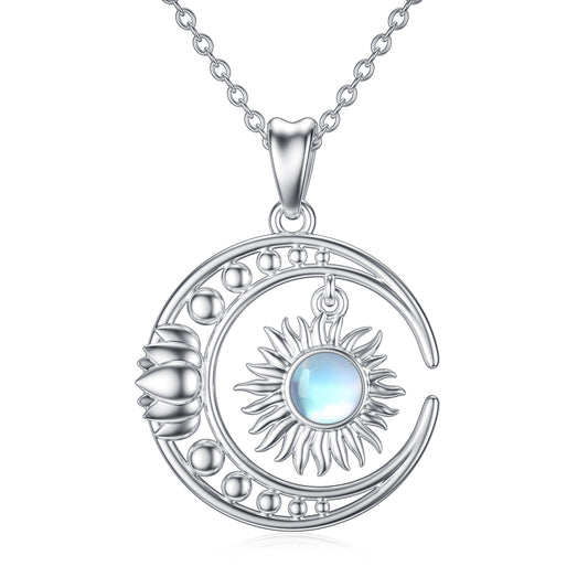 Sun and Moon Necklace 925 Sterling Silver Moonstone Necklace Jewelry Sun Pendant Gifts for Women Wife Girlfriend