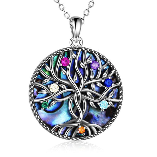 Celtic Tree of Life Necklace for Women Sterling Silver Family Tree Alabone Shell Chakra Pendant Necklace Irish Jewelry Gifts for Girls