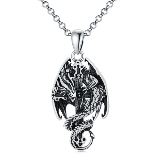 Dragon Necklace for Men Dragon Cross Pendant Jewelry Gothic Vintage