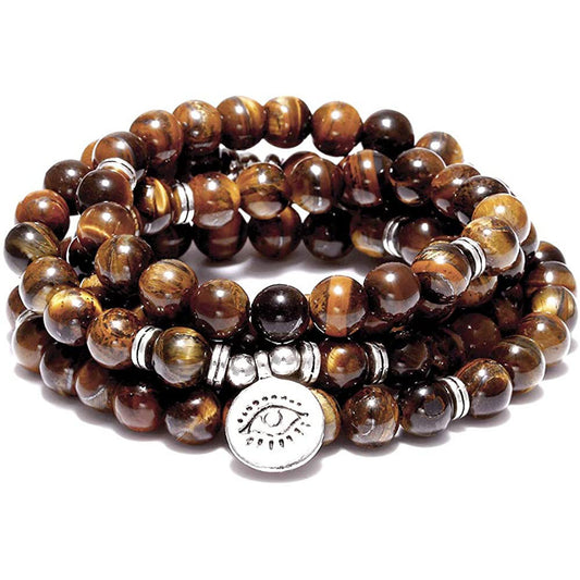 Tiger Eye Stone Bracelet Necklace 108 Buddha Beads Bracelet