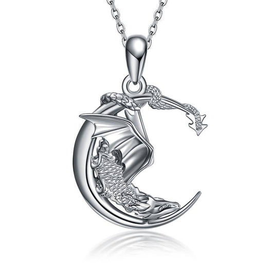 Moon necklace sterling silver dragon pendant jewelry gifts for women man